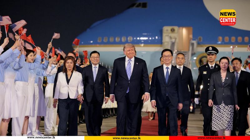 US President Donald Trump lands in China
